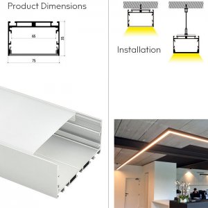 75mm Wide Suspended LED Aluminum Channel For LED Strip Lights Installations - LS7535 Series